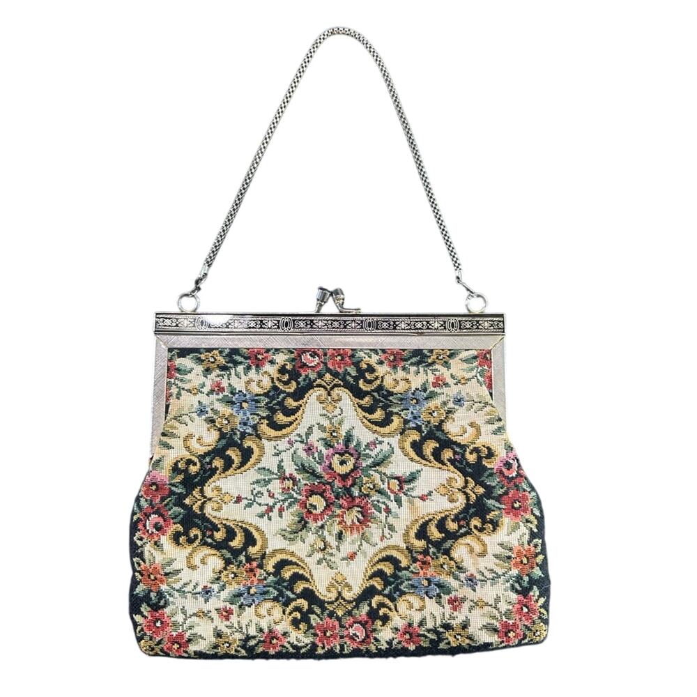 Floral Tapestry Purse Multicolor silver Chain some wear rusting chic feminine